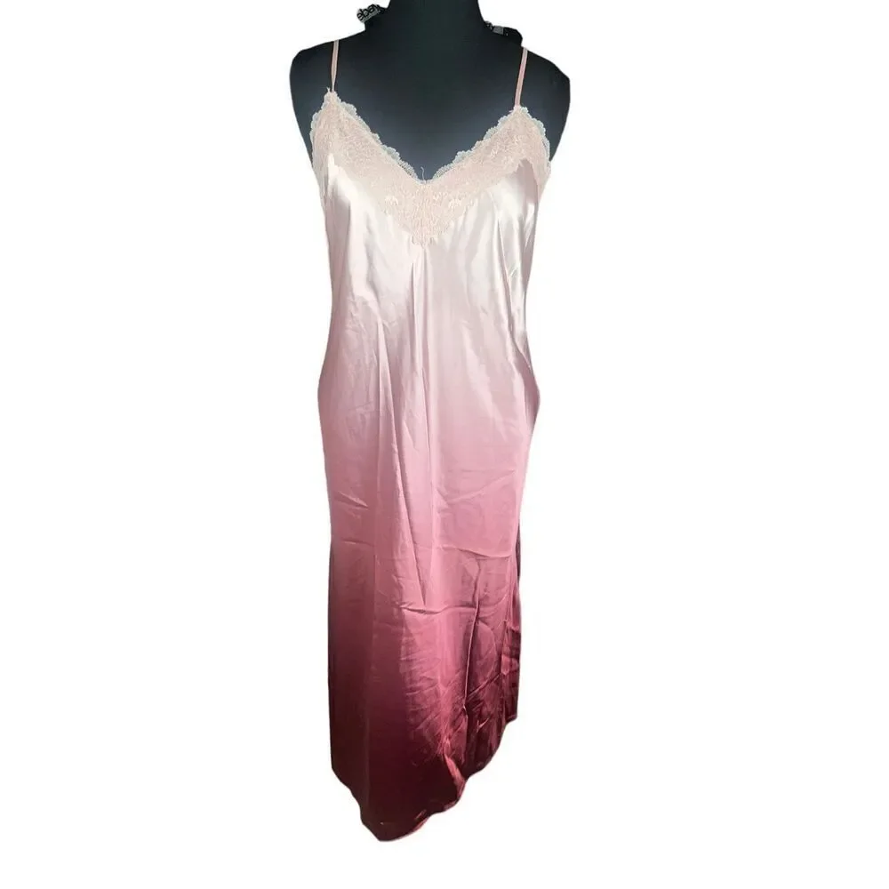 Satin rose ombre nightgown slip dress spaghetti strap intimates INC medium